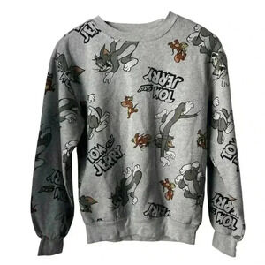 Tom and Jerry Heather Gray Pullover Sweatshirt | Size XS